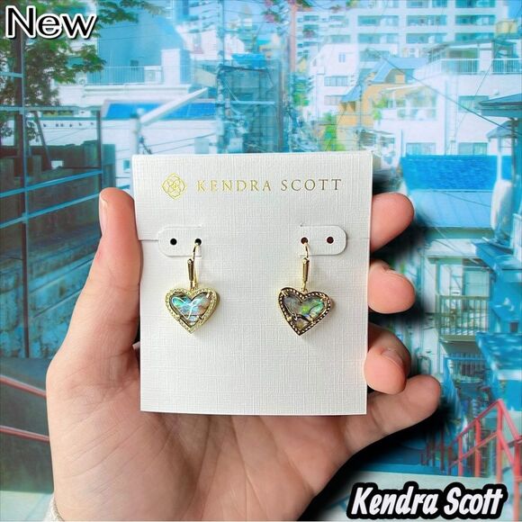NEW Kendra Scott Ari Heart Drop Earrings – Abalone Shell & Gold - Picture 4 of 4